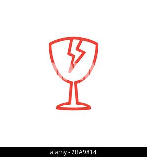 Broken Glass Line Red Icon On White Background. Red Flat Style Vector Illustration. Stock Vector