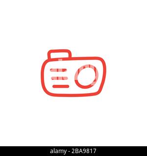 Camera Line Red Icon On White Background. Red Flat Style Vector Illustration. Stock Vector