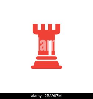 Chess Rook Red Icon On White Background. Red Flat Style Vector Illustration. Stock Vector