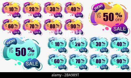 A set of bright colored tags with discounts. Cyber Monday, black Friday, summer, spring and winter sales. Vector illustration in orange, purple and bl Stock Vector