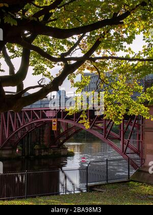 Glasgow, Scotland, UK. 19th October 2019: Trees hiding Albert Bridge Glasgow Green. Stock Photo