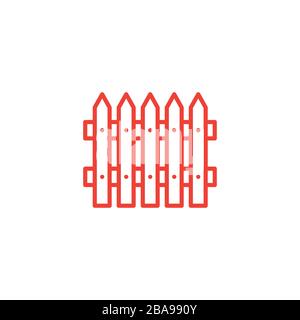 Fence Line Red Icon On White Background. Red Flat Style Vector Illustration. Stock Vector