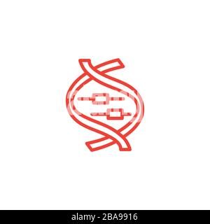 DNA Line Red Icon On White Background. Red Flat Style Vector Illustration. Stock Vector