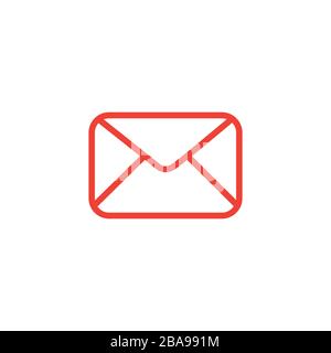 Email Line Red Icon On White Background. Red Flat Style Vector Illustration. Stock Vector