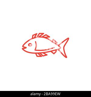 Fish Line Red Icon On White Background. Red Flat Style Vector Illustration. Stock Vector