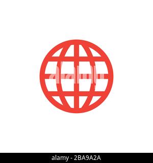 Globe Red Icon On White Background. Red Flat Style Vector Illustration. Stock Vector