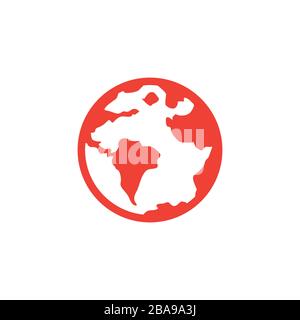 Globe Red Icon On White Background. Red Flat Style Vector Illustration. Stock Vector