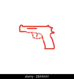 Gun Line Red Icon On White Background. Red Flat Style Vector Illustration. Stock Vector