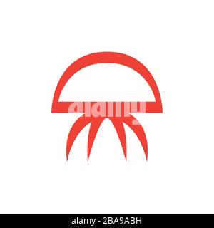 Jellyfish Red Icon On White Background. Red Flat Style Vector Illustration. Stock Vector