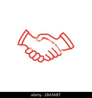 Handshake Line Red Icon On White Background. Red Flat Style Vector Illustration. Stock Vector