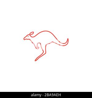 Kangaroo Line Red Icon On White Background. Red Flat Style Vector Illustration. Stock Vector