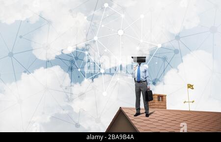 Concept of security and privacy protection with camera headed man Stock Photo