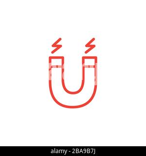 Magnet Line Red Icon On White Background. Red Flat Style Vector Illustration. Stock Vector
