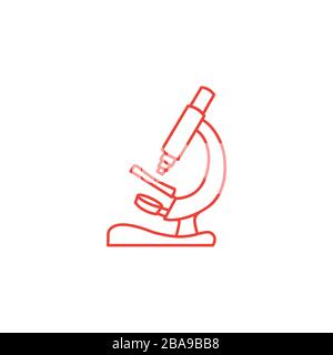 Microscope Line Red Icon On White Background. Red Flat Style Vector Illustration. Stock Vector