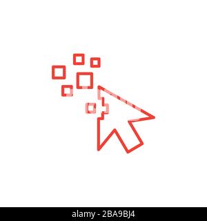 Mouse Cursor Line Red Icon On White Background. Red Flat Style Vector Illustration. Stock Vector