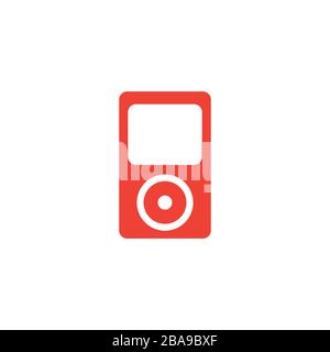 Music Player Red Icon On White Background. Red Flat Style Vector Illustration. Stock Vector