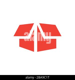 Open Box Red Icon On White Background. Red Flat Style Vector Illustration. Stock Vector