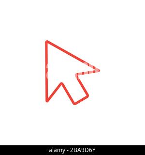 Mouse Cursor Line Red Icon On White Background. Red Flat Style Vector Illustration. Stock Vector