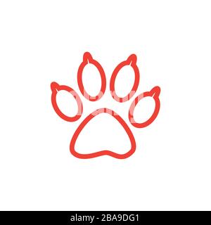 Paw Line Red Icon On White Background. Red Flat Style Vector Illustration. Stock Vector