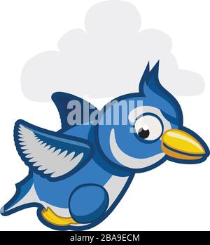 Blue jay bird flying through the clouds Stock Vector