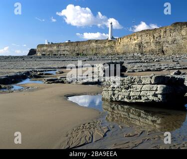 Nash Point LIghthouse, Glamorgan Heritage Coast, Vale of Glamorgan, South Wales, UK. Stock Photo