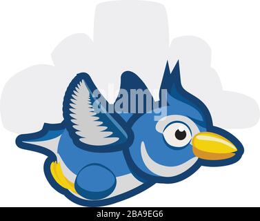 Blue jay bird flying through the clouds Stock Vector