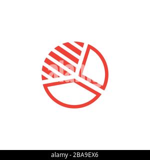 Pie Chart Line Red Icon On White Background. Red Flat Style Vector Illustration. Stock Vector