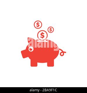 Piggy Bank Red Icon On White Background. Red Flat Style Vector Illustration. Stock Vector