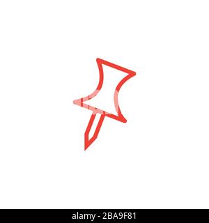 Push Pin Line Red Icon On White Background. Red Flat Style Vector Illustration. Stock Vector