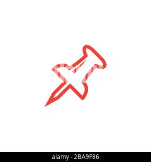 Push Pin Line Red Icon On White Background. Red Flat Style Vector Illustration. Stock Vector