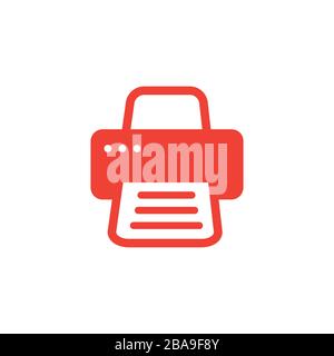 Printer Red Icon On White Background. Red Flat Style Vector Illustration. Stock Vector