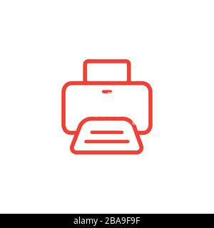 Printer Line Red Icon On White Background. Red Flat Style Vector Illustration. Stock Vector