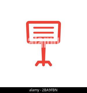 Projector Screen Red Icon On White Background. Red Flat Style Vector Illustration. Stock Vector