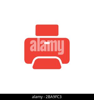 Printer Red Icon On White Background. Red Flat Style Vector Illustration. Stock Vector