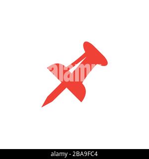 Push Pin Red Icon On White Background. Red Flat Style Vector Illustration. Stock Vector