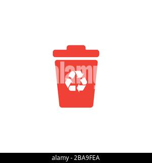 Recycle Bin Red Icon On White Background. Red Flat Style Vector Illustration. Stock Vector