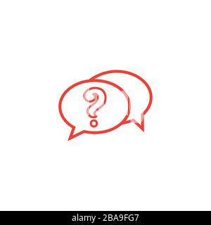 Question Line Red Icon On White Background. Red Flat Style Vector Illustration. Stock Vector