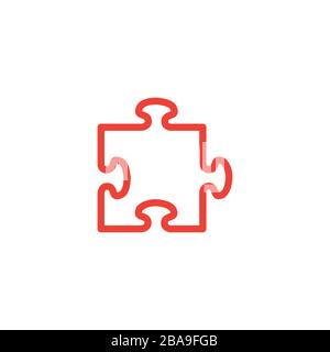 Puzzle Line Red Icon On White Background. Red Flat Style Vector Illustration. Stock Vector