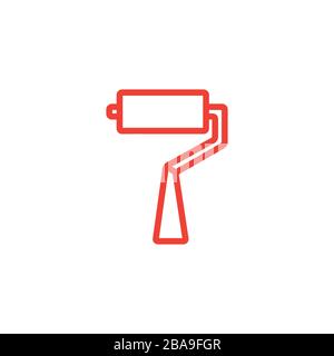 Roller Brush Line Red Icon On White Background. Red Flat Style Vector Illustration. Stock Vector