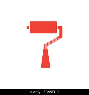 Roller Brush Red Icon On White Background. Red Flat Style Vector Illustration. Stock Vector