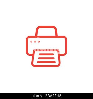Printer Line Red Icon On White Background. Red Flat Style Vector Illustration. Stock Vector