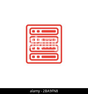 Server Line Red Icon On White Background. Red Flat Style Vector Illustration. Stock Vector