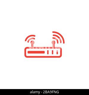 Router Line Red Icon On White Background. Red Flat Style Vector Illustration. Stock Vector