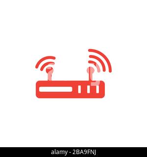 Router Red Icon On White Background. Red Flat Style Vector Illustration. Stock Vector