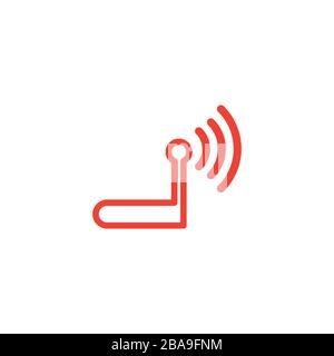 Router Line Red Icon On White Background. Red Flat Style Vector Illustration. Stock Vector