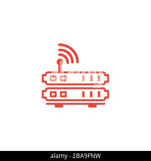 Router Line Red Icon On White Background. Red Flat Style Vector Illustration. Stock Vector