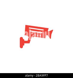 Security Camera Red Icon On White Background. Red Flat Style Vector Illustration. Stock Vector