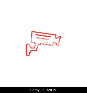 Security Camera Line Red Icon On White Background. Red Flat Style Vector Illustration. Stock Vector