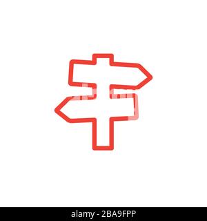 Signpost Line Red Icon On White Background. Red Flat Style Vector Illustration. Stock Vector