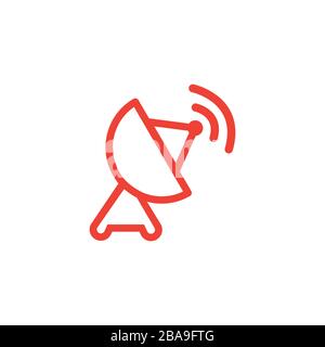 Satellite Dish Line Red Icon On White Background. Red Flat Style Vector Illustration. Stock Vector